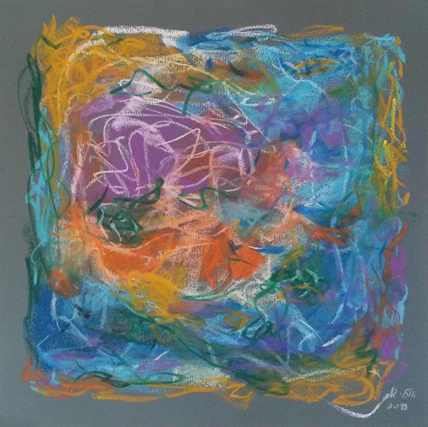 A colorful abstract in oil pastels