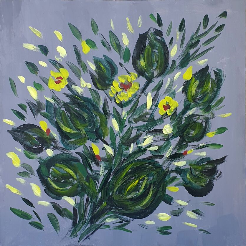 Yellow flowers on gray