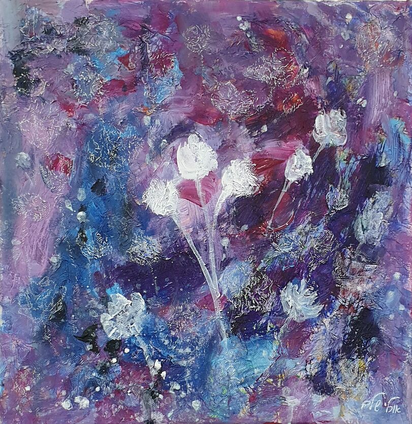 White flowers on purple