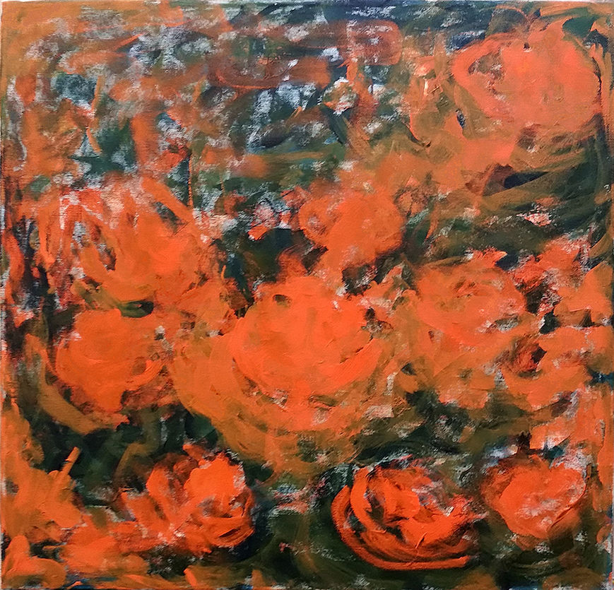 Flowers, orange on blue